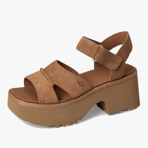 UGG Tan Suede Platform Sandal with Ankle Strap